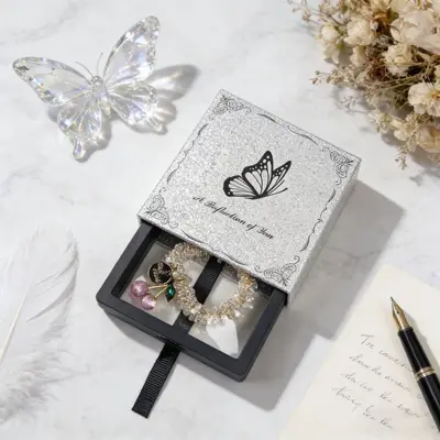 In Stock Starry Sky Silver PE Film Suspension Box Printed Pearl Jewelry Packaging Box Premium Gift Box Custom LOGO - 7