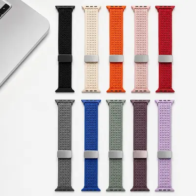 Apple Watch 11 uyumlu naylon örgü delikli elastik kordon