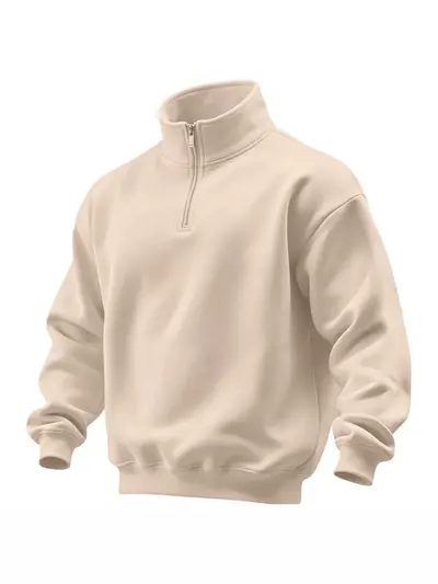 Erkek düz renk yarım fermuarlı dik yaka sweatshirt