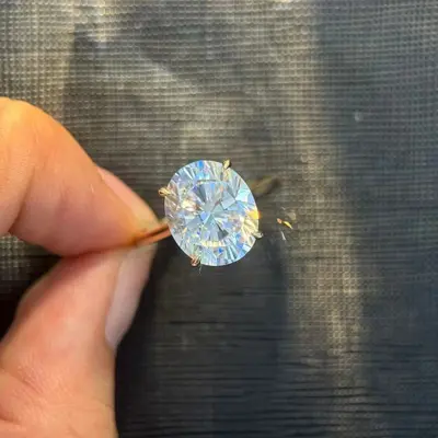 S925 Sterling Silver Ring with 2-8 Carat Oval Moissanite - 9