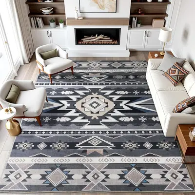 Retro Ethnic Faux Cashmere Rug Non-Slip Machine-Washable