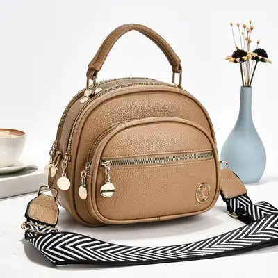 Women's Small Round Crossbody Bag, Multi-Layer Phone Bag - 11