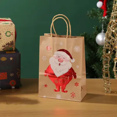 Noel kraft kağıt hediye torbası, geyik ve kar ağacı desenli - 11