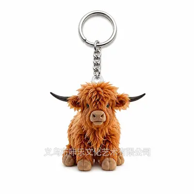 Highland Cow Acryl-Schlüsselanhänger, Cartoon-Kuh mit Cowboyhut