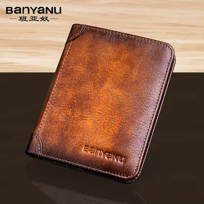 Banyanu Men's Wallet, RFID Protection, Ultra-Thin, Genuine Leather, Short
