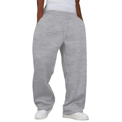 Unisex Solid Color Fleece-Lined Loose Wide-Leg Sweatpants