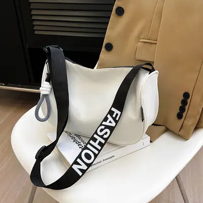 Large Capacity Nylon Canvas Women's Shoulder Bag with Wide Strap - 8