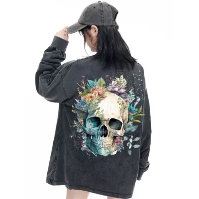 Washed Distressed Long Sleeve T-Shirt Unisex, Plus Size, Drop Shoulder