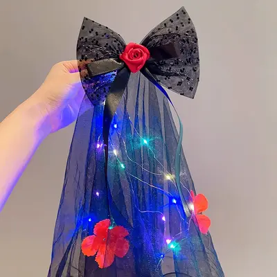 Halloween Black Headband with Bow, Dark Style Ghost Bride Veil Costume Accessory - 9