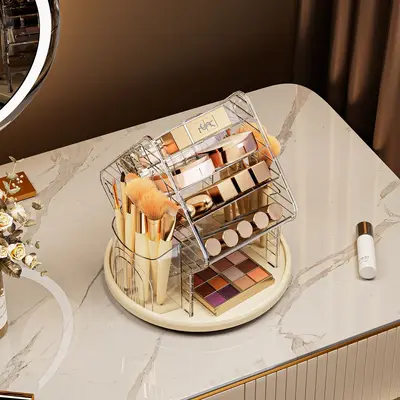 Cosmetics storage organizer box with rotating compartments