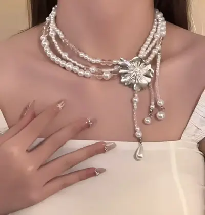 Vintage Schlüsselbein-Kette Luxus Perlen-Halskette Damen - 8