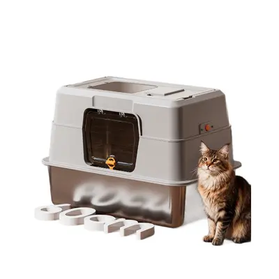Stainless Steel Enclosed Cat Litter Box, Odor Control, Large