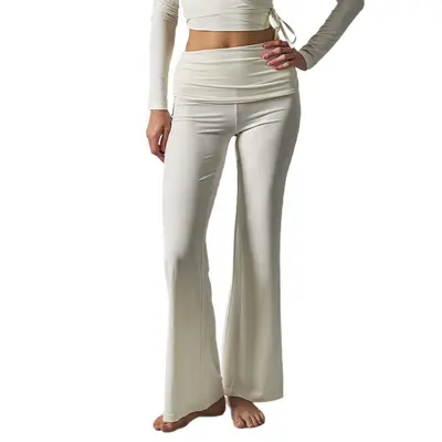 High-Waist Cotton Jersey Yoga Leggings and Pants, Slim-Fit Stretch Flared Trousers