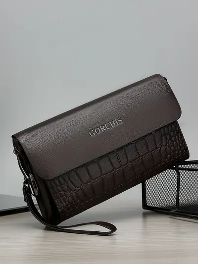 Men's Clutch Bag with Combination Lock, Crocodile Pattern, Multiple Card Slots - 5