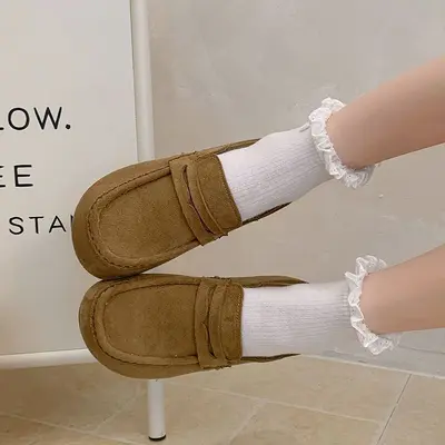 Women's Retro Loafers with Inner Heel Lift, Soft Sole, Flat Bean Shoes