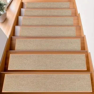 Self-Adhesive Stair Tread Mats, Non-Slip, Imitation Linen, Solid Wood Step Protector - 7