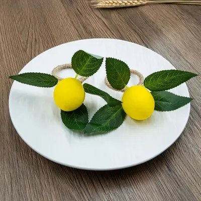 Sınır Ötesi Minimalist Sarı Limon Peçete Halkası Yapay Peçete Halkası Peçete Toka Avrupa Tarzı Bitki Keten İp Ağız Bez Halkası Toptan