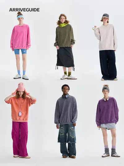350 gsm 100% Cotton Washed Crew Neck Sweatshirt for Men and Women