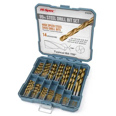 Hi-Spec 130 Piece Drill Bit Set with Twist and Masonry Bits - 8