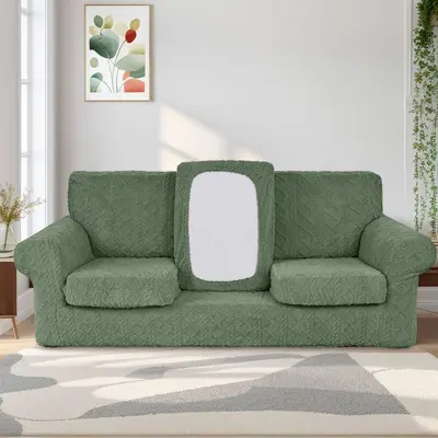 Amazon Grenzüberschreitend Baumwoll-Fleece Jacquard Zopfmuster Fünf-teiliger Sofabezug Vollumhüllung Elastischer Kombinations-Sofabezug