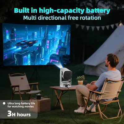 Cross-Border 4K Ultra HD Outdoor Projector with Built-in Battery, WiFi, Android Smart Projector