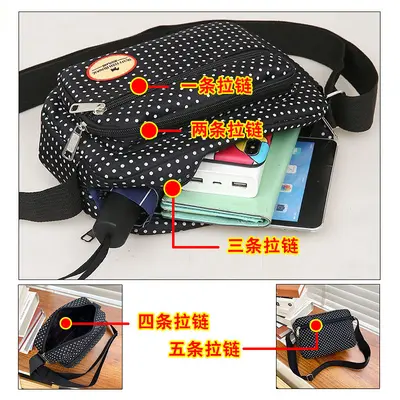 Polka-Dot Multi-Layer Cloth Shoulder Bag for Elderly - 3