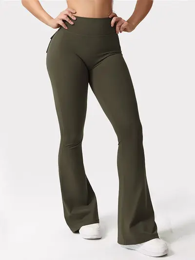 Shaping Flared Yoga Leggings, Bare-Feel Stretch Trousers with Pockets - 10