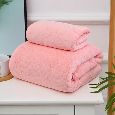 Mercan kadife havlu seti, çiçekli desen, yumuşak ve emici - 9