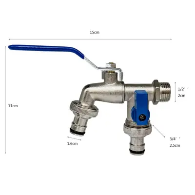 1/2 Zoll Zinklegierung Wasserhahn, Gartenwasserhahn mit 1 Eingang und 2 Ausgängen, Waschma - 12