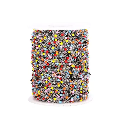 Stainless Steel Drip Oil Chain with Colored Enamel Beads for DIY - 9