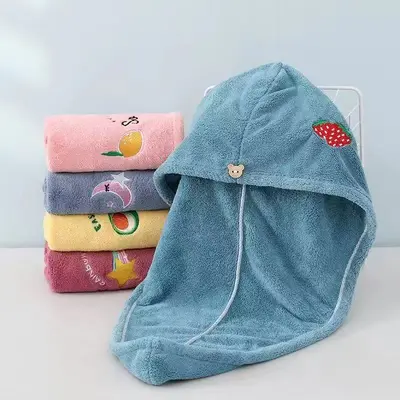 Grenzüberschreitender Bestseller - Bestickter Haartrockenhut, hochsaugfähig, Korallenvlies-Badekappe für Damen, Kopfwrap aus Polyester-Nylon-Korallenvlies-Badekappe