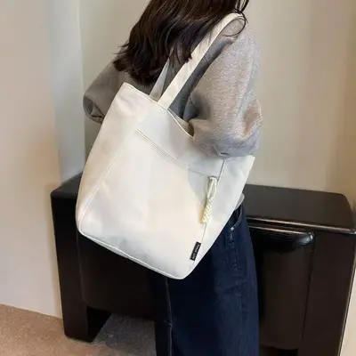 Solid Color Retro Large-Capacity Tote Bag, Women's Shoulder Bag - 7