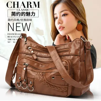 Washable Leather Single-Shoulder Crossbody Bag for Middle-Aged Women
