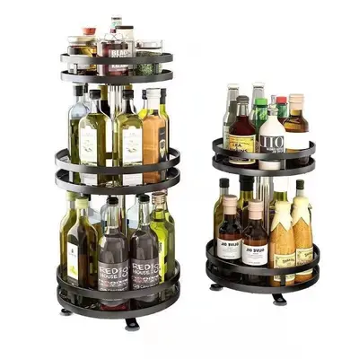 Kitchen countertop storage rack rotating multi-layer metal spice rack adjustable kitchen spice organizer