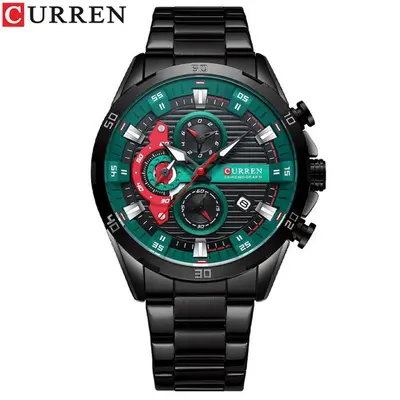 Curren 8402 erkek kuvars saati, su geçirmez, gece ışığı, çelik kayış - 8