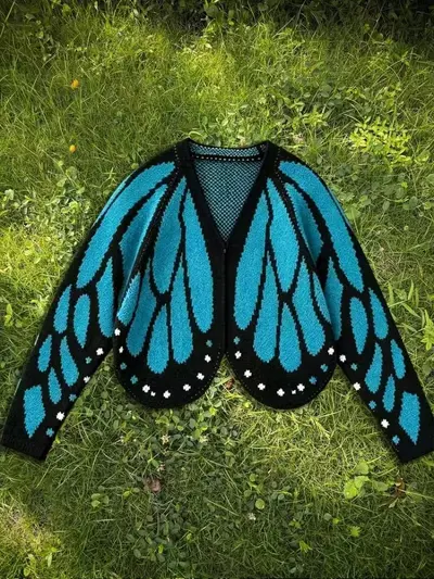 Cross-border Butterfly Knit Sweater, Bat Sleeve Knit Cardigan, Monarch Butterfly Cape, Butterfly Shawl, Color-Block Cardigan