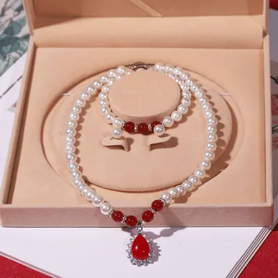 Natural Pearl Necklace Set Three-Piece Women's Collarbone Chain - 10