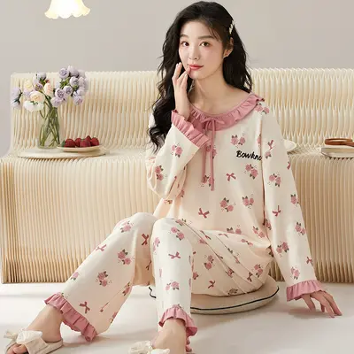 Women's Long Sleeve Two-Piece Pajama Set, Round Neck, Loose Fit