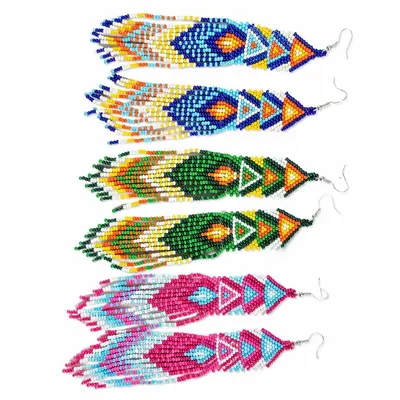 Bohemian ethnischer Stil bunte Reisperlen Ohrringe mit Quasten - 5