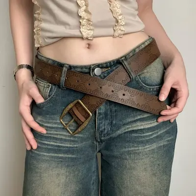 American-style leather belt for men and women Y2K 2025 new fashion young people hot girl skirt pairing high-end trendy vintage brown - 3