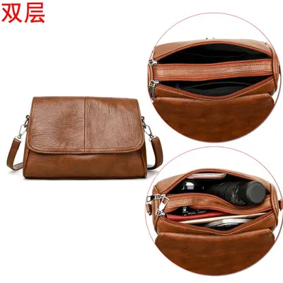 Soft Leather Large-Capacity Wide Strap Crossbody Bag for Women - 9