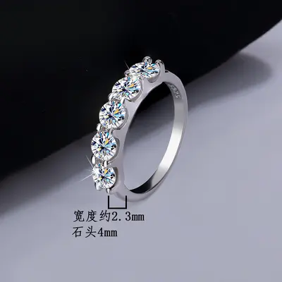 S925 Silver Moissanite Five-Stone Princess Ring for Women