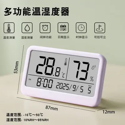 Digital Temperature and Humidity Meter, Mini Thermometer with Magnetic Alarm Clock - 12