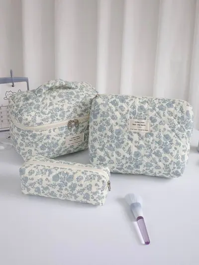 Kosmetiktasche mit Blumenmuster, stehend, großes Fassungsvermögen, mit Fächern