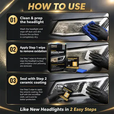 OGAS Ceramic Headlight Restoration Kit with Yellowing Removal Wipes