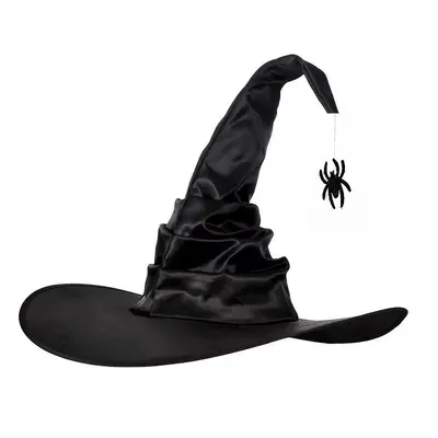 Black Pleated Mesh Witch Hat for Halloween and Cosplay Costume - 12
