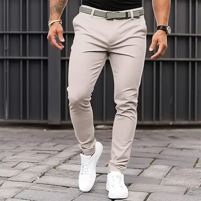 Herren Uni Slim-Fit Freizeithose mit Taschen und Reißverschluss - 9