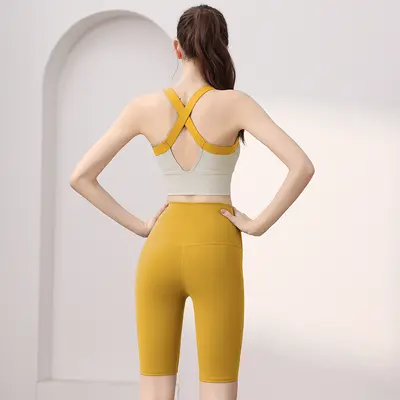 Women's Summer Yoga Sports Set, Shockproof Vest, Backless, Pilates - 11