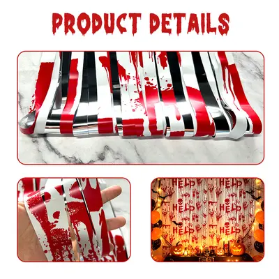Halloween Horror Rain Tassel Door Curtain 1x2 m with Bloody Handprint HELP