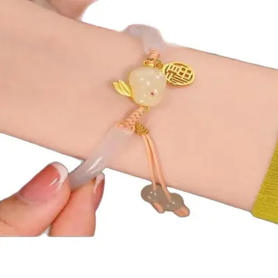 Hetian jade rabbit bracelet for women, zodiac design - 6